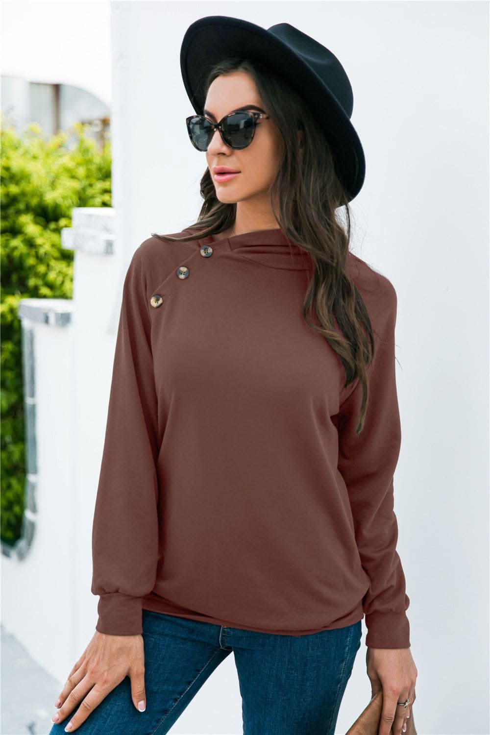 Chic long sleeve button sweatshirt - Love Salve